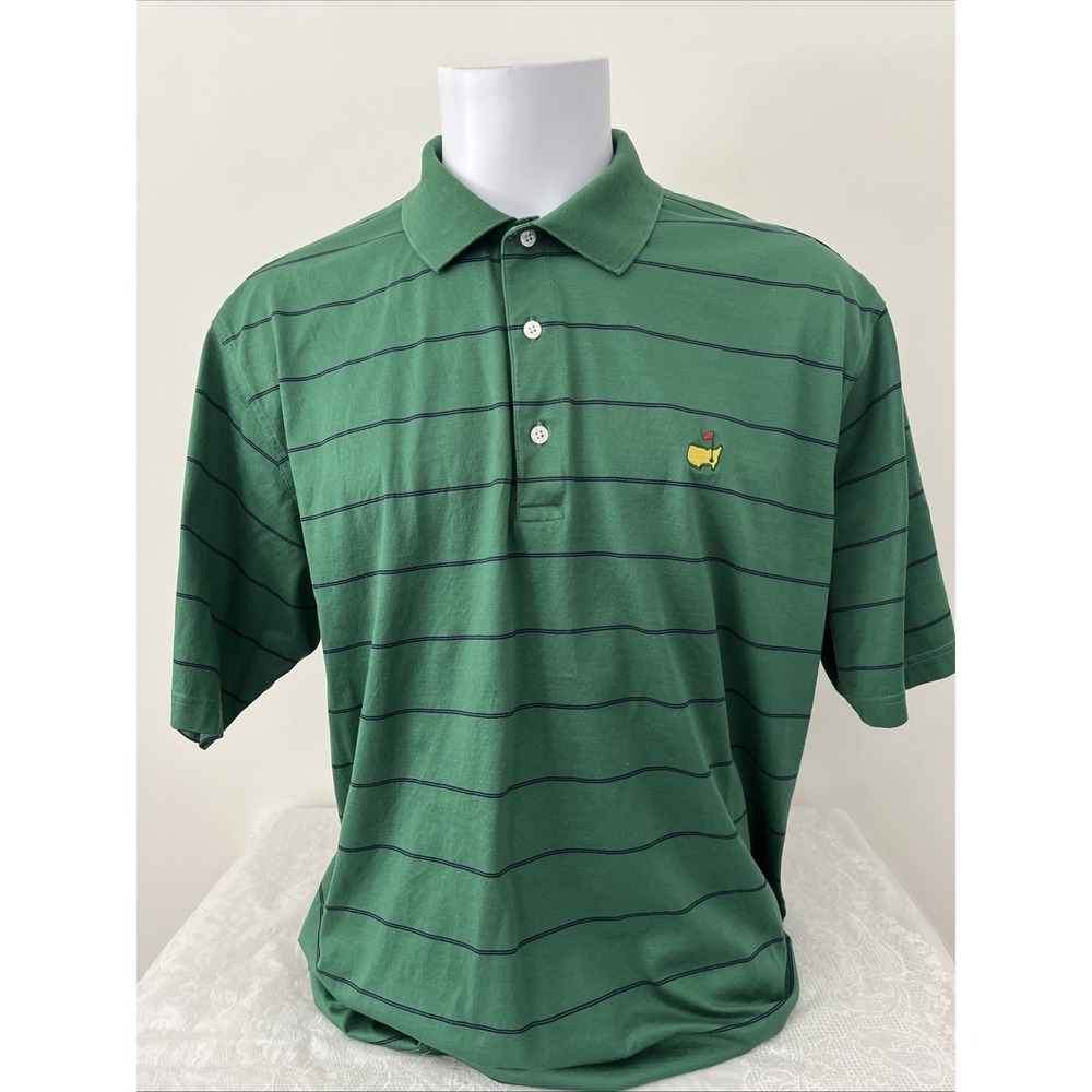 Vintage Amen Corner Masters Men's Polo Shirt XL Green Blue Stripe Logo Classic